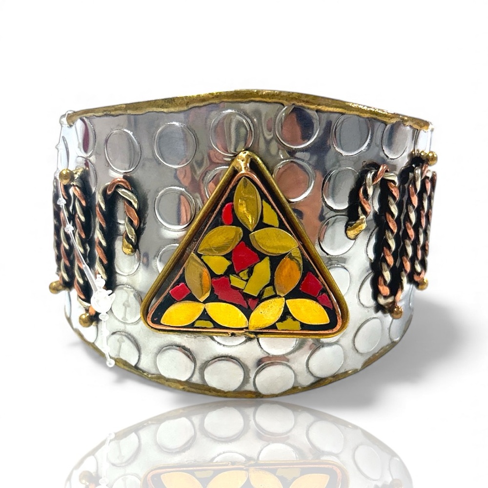 Silver and Gold Triangle Cuff Bracelet